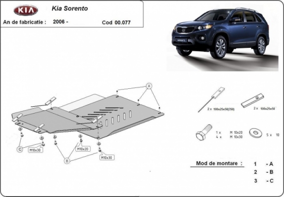 Unterfahrschutz für Getriebe und Differential aus  Kia Sorento