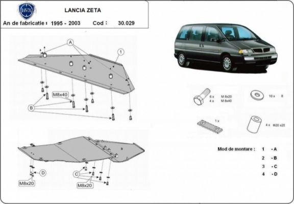 Unterfahrschutz für Motor und Getriebe aus Stahl für  Lancia Zeta