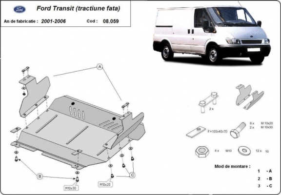 Unterfahrschutz für Motor und Getriebe aus Stahl für  Ford Transit - Vorderradantrieb