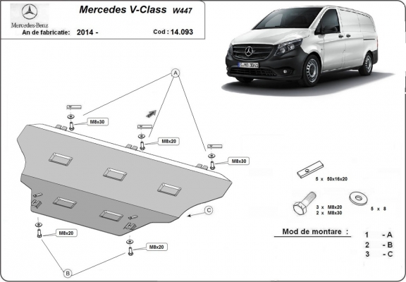 Unterfahrschutz für Motor der Marke Mercedes V-Class W447, 4x2, 1.6 D