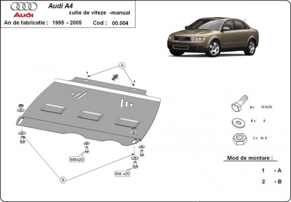 Unterfahrschutz für Schaltgetriebe aus Stahl für   Audi A4  B6