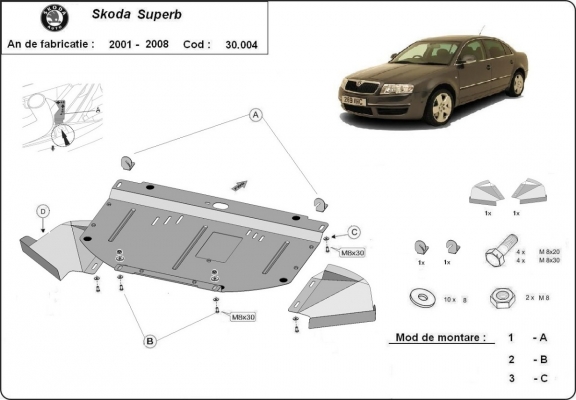 Unterfahrschutz für Motor der Marke Skoda Superb - 1,8  1,9 2,0 TDI