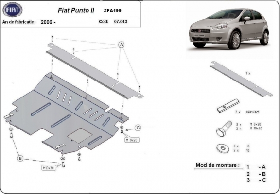 Unterfahrschutz für Motor der Marke Fiat Punto 