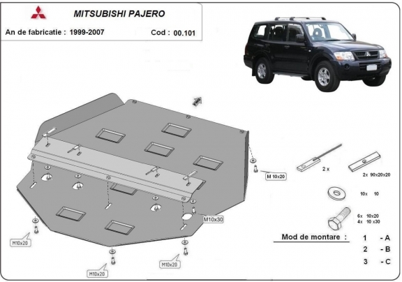 Getriebe schutz aus Stahl für  Mitsubishi Pajero 3 (V60, V70) Vers. 2.0
