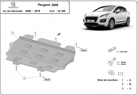 Unterfahrschutz für Motor und Getriebe aus Stahl für  Peugeot 3008