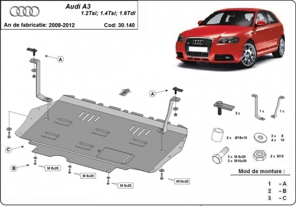 Unterfahrschutz für Motor und Getriebe aus Stahl für  Audi A3