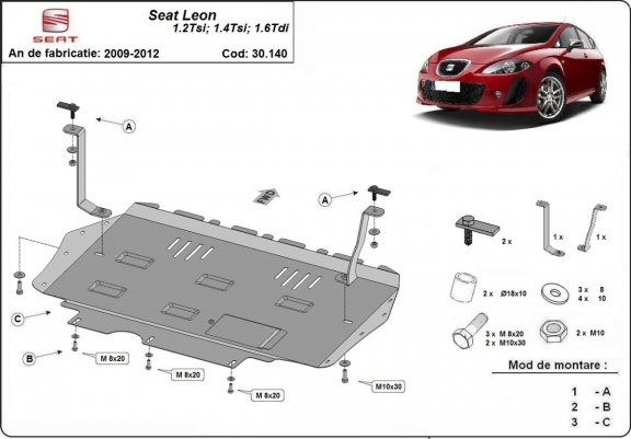 Unterfahrschutz für Motor und Getriebe aus Stahl für  Seat Leon Mk2