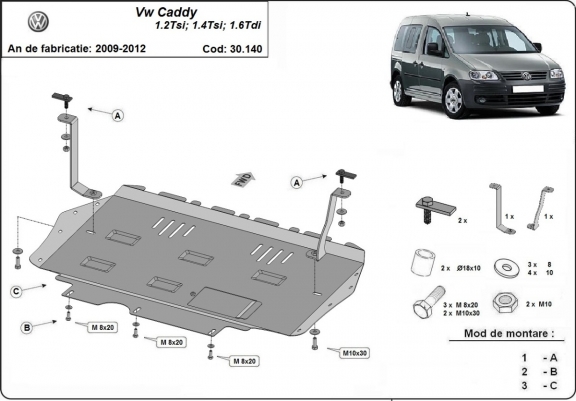 Stahl Unterfahrschutz für Volkswagen Caddy