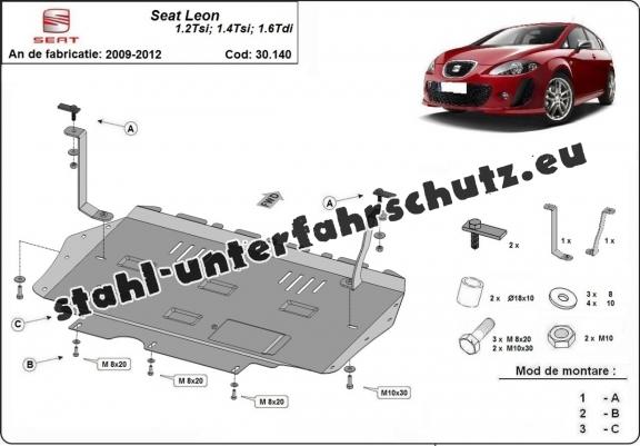 Unterfahrschutz für Motor und Getriebe aus Stahl für  Seat Leon Mk2