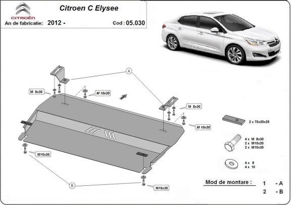 Unterfahrschutz für Motor und Getriebe aus Stahl für  Citroen C-Elysee