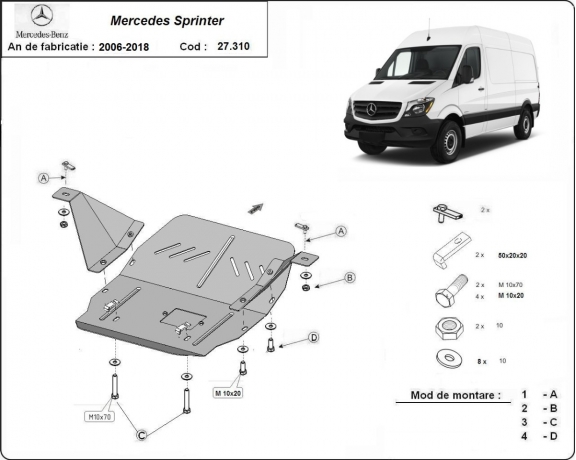 Unterfahrschutz für Motor und Getriebe aus Stahl für  Mercedes Sprinter
