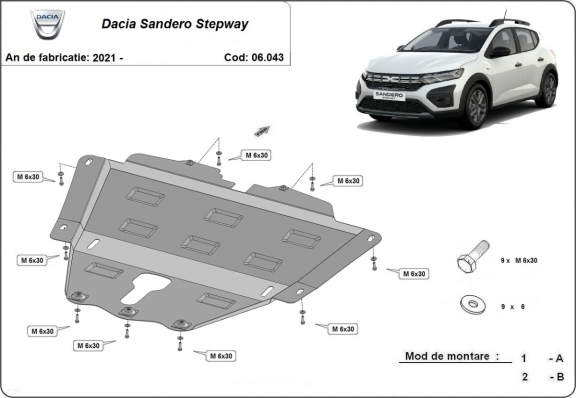 Unterfahrschutz für Motor der Marke Dacia Sandero 3 Stepway
