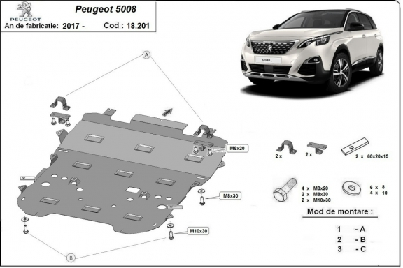 Unterfahrschutz für Motor und Getriebe aus Stahl für  Peugeot 5008