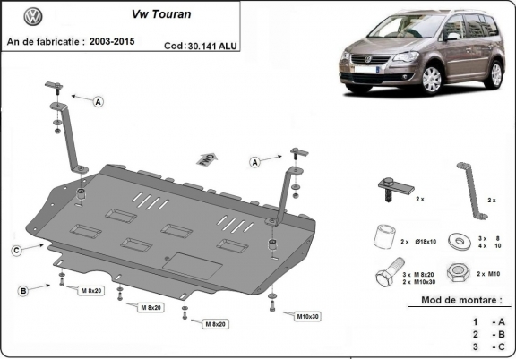Aluminium Unterfahrschutz für Motor und Getriebe für den Volkswagen Touran