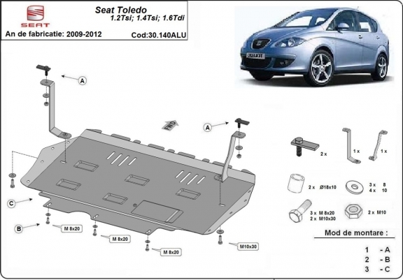 Aluminium Unterfahrschutz für Motor und Getriebe für den Seat Toledo 3