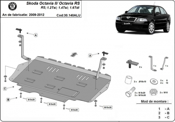 Aluminium Unterfahrschutz für Motor und Getriebe für den Skoda Octavia 2