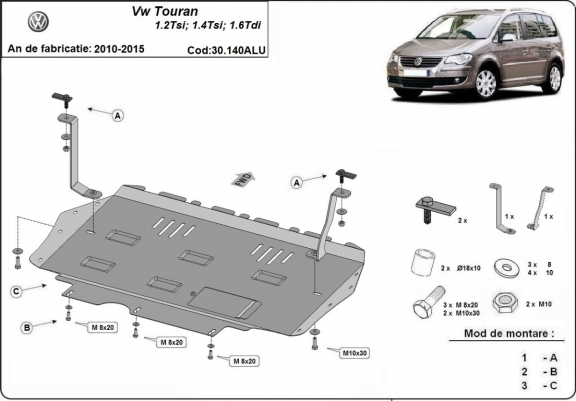 Aluminium Unterfahrschutz für Motor und Getriebe für den Volkswagen Touran
