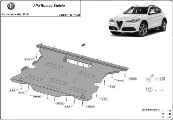 Aluminium Unterfahrschutz für Motor und Getriebe für den Alfa Romeo Stelvio