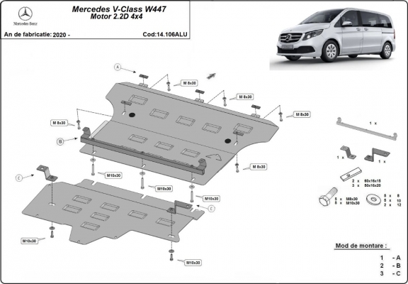 Aluminium Unterfahrschutz für Motor der Marke Mercedes V-Class W447