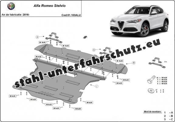 Aluminium Unterfahrschutz für Motor und Getriebe für den Alfa Romeo Stelvio