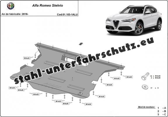 Aluminium Unterfahrschutz für Motor und Getriebe für den Alfa Romeo Stelvio