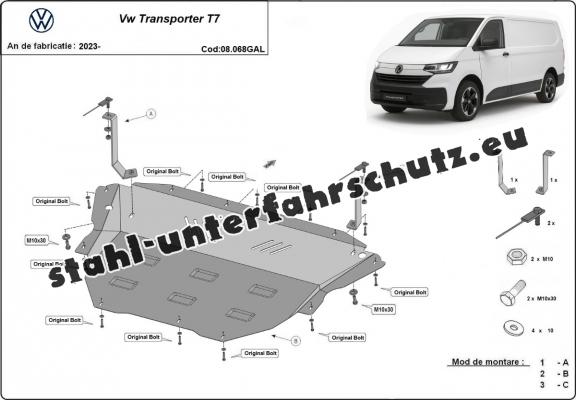 Unterfahrschutz aus verzinktem Stahl für Motor der Marke Volkswagen Transporter T7