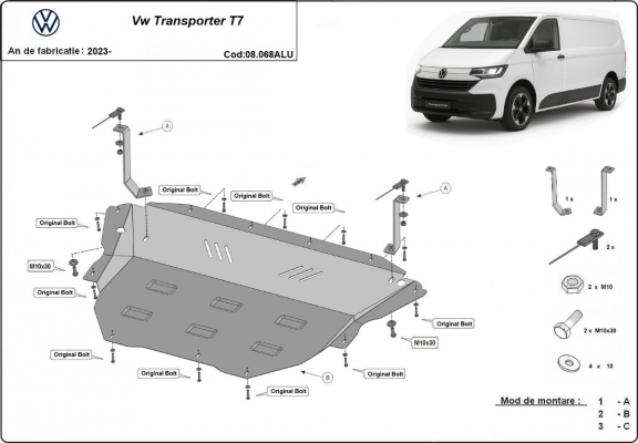 Aluminium Unterfahrschutz für Motor und Getriebe für den Volkswagen Transporter T7 Van