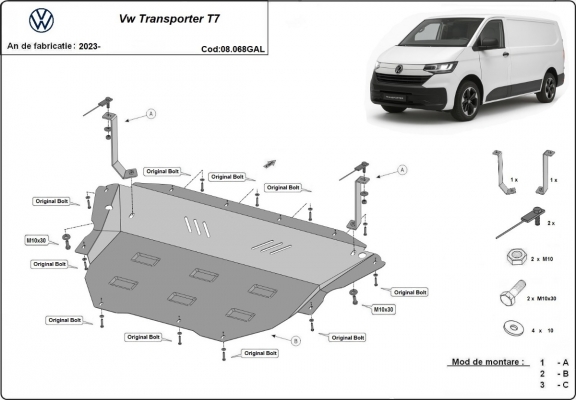 Unterfahrschutz aus verzinktem Stahl für Motor der Marke Volkswagen Transporter T7