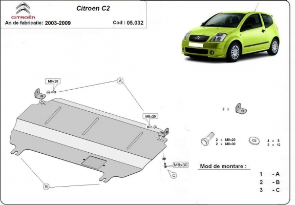 Unterfahrschutz für Motor der Marke Citroen C2