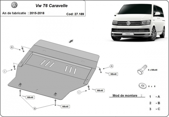 Unterfahrschutz für Motor der Marke Volkswagen Transporter T6 Caravelle