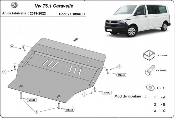 Aluminium Unterfahrschutz für Motor der Marke Volkswagen Transporter T6.1 Caravelle