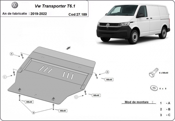 Unterfahrschutz für Motor der Marke Volkswagen Transporter T6.1