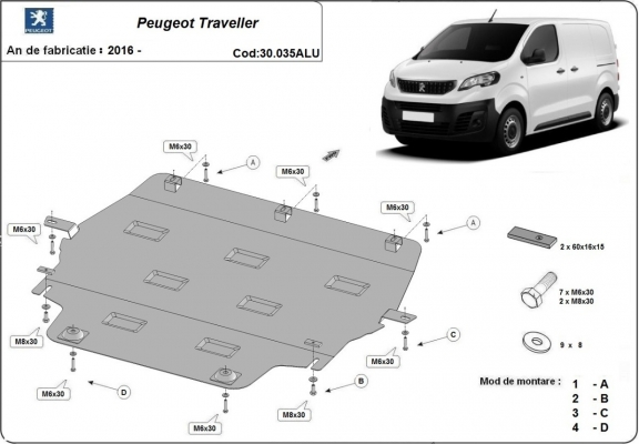 Aluminium  Unterfahrschutz Peugeot Traveller 
