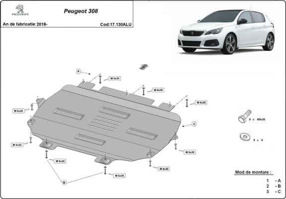 Aluminium  Unterfahrschutz Peugeot 308 