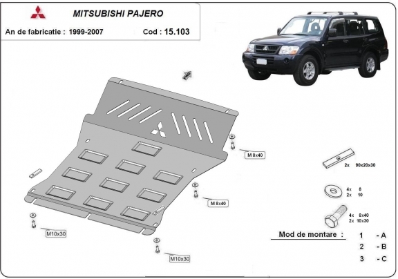 Unterfahrschutz für Motor und  kühler aus Stahl für  Mitsubishi Pajero 3 (V60, V70) Vers 2.0